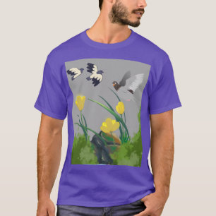 TULPE UND FLIEGENDER VOGEL GRAPHIKKUNST T-Shirt
