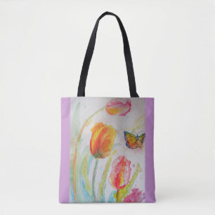 Tulpen-Aquarell-Blumen Floral-Tragetasche Tasche