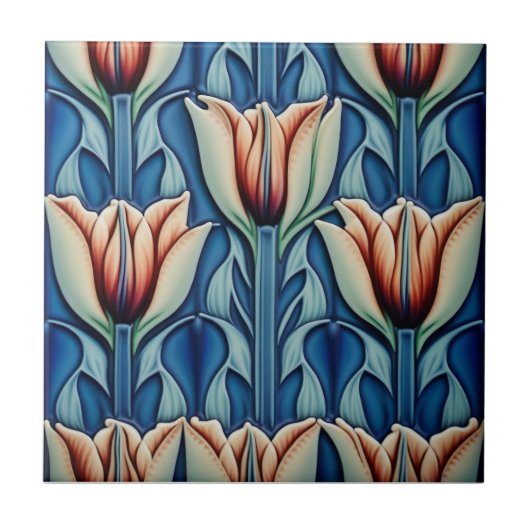 Tulpen auf Mosaik Art Nouveau Keramik Tile Fliese (Vorderseite)