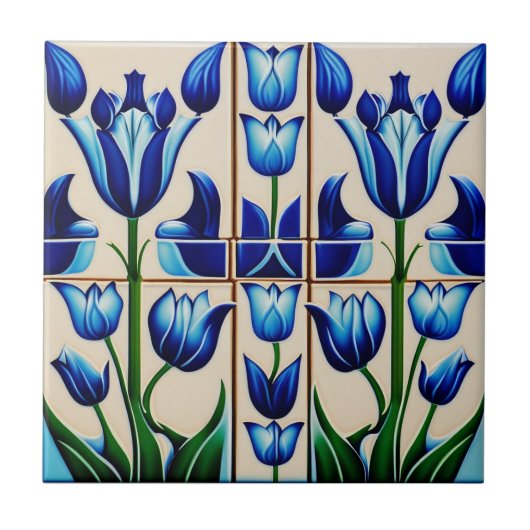 Tulpen auf Mosaik Art Nouveau Keramik Tile Fliese (Vorderseite)