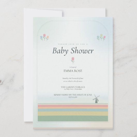 Tulpen-Baby-Shower-Einladung - Pale Sky-Version (Vorderseite)