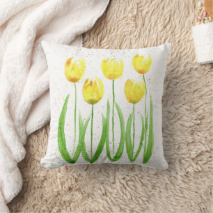 Tulpen Blumen Aquarell gelb elegant Mädchenhaft Kissen