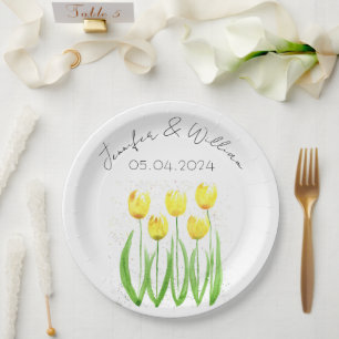 Tulpen Blumen Aquarell Gelb Rustikal Hochzeit Pappteller