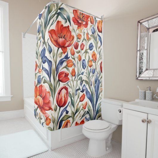 Tulpen-Blüten WC-Musterdesign Duschvorhang (Beispiel)