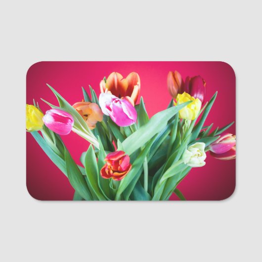 Tulpen-Bouquet auf Rot Namensschild (Vorderseite)