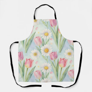 Tulpen-Daisy-Wasserfarben-Frühlingsmuster in Rosa Schürze