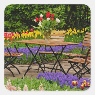 Tulpen des Tisches im Garten, Keukenhof-Gärten, Quadratischer Aufkleber