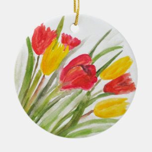 Tulpen floral rot gelb Aquarell Natur hübsch Keramikornament