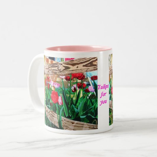 Tulpen für Sie Zweifarbige Tasse (Vorderseite Links)