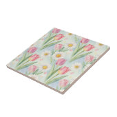 Tulpen-Gänseblümchen-Wasserfarben-Frühlingsmuster  Fliese (Seite)