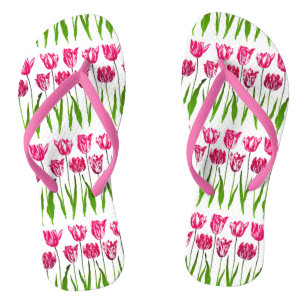 Tulpen-Garten-Druck in Fuchsia-Pink und Grün Badesandalen