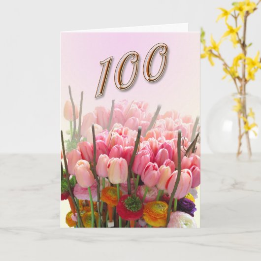 Tulpen Grußkarte zum 100. Geburtstag Karte (Gelbe Blume)