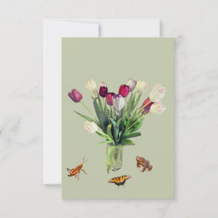 Tulpen, Heuschrecke, Schmetterling und Frosch Dankeskarte