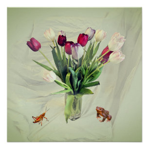 Tulpen, Heuschrecke und Frosch Papier (Halbglanz) Poster