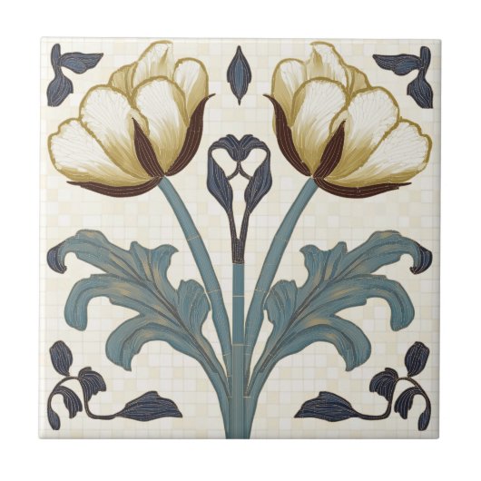 Tulpen im Jugendstil Fliese (Vorderseite)