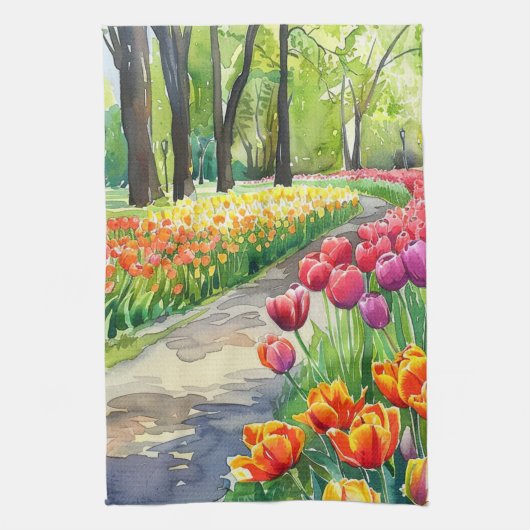 Tulpen im Park Geschirrtuch (Vertikal)