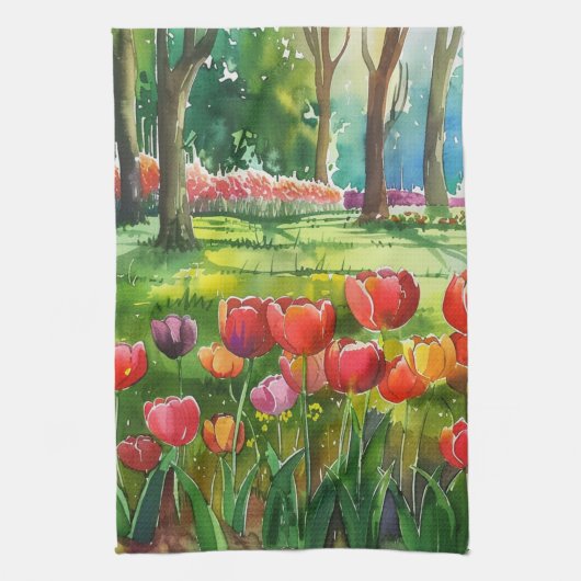 Tulpen im Park Geschirrtuch (Vertikal)