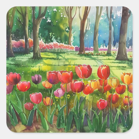 Tulpen im Park Quadratischer Aufkleber (Vorderseite)