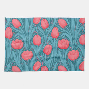 Tulpen in Blau und Rot Geschirrtuch