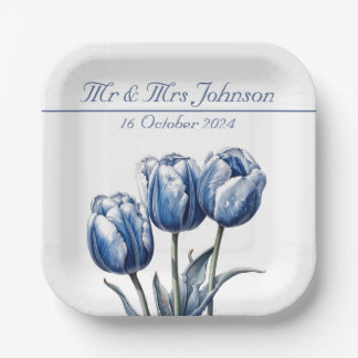 Tulpen in Delft Blau anpassbar Pappteller