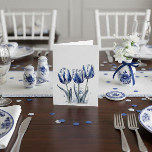 Tulpen in Delfter Blau anpassbar RSVP Karte
