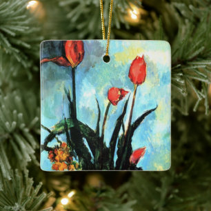 Tulpen in einer Vase von Paul Cezanne, Vintage Art Keramikornament