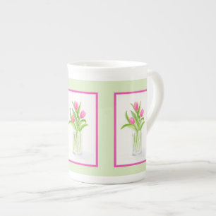 Tulpen in Wasser Handbemalte Aquarell  Porzellantasse