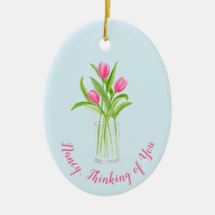 Tulpen in Wasser Handbemalte Wasserfarbe Floral Keramik Ornament