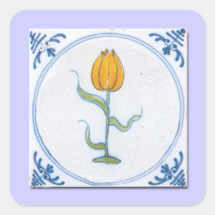 Tulpen-Kachel-Kunst in Blau und Weiß Quadratischer Aufkleber