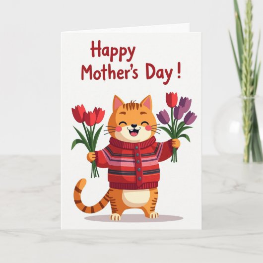 Tulpen-Katzen-Muttertagskarte Karte (Vorderseite)
