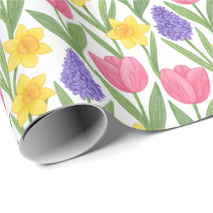 Tulpen, Narzissen, Hyazinthen Färbungsstil Geschenkpapier