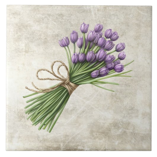 Tulpen Rustikale Florale Falsche Keramikfliese (Vorderseite)