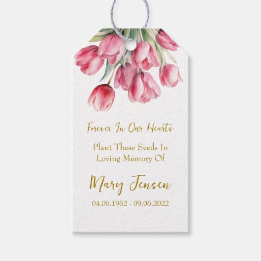 Tulpen-Samenpackung Erinnerungs-Trauerfeier  Geschenkanhänger (Vorderseite)