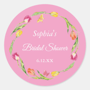 Tulpen & Schmetterlinge Rosa Brautdusche Runder Aufkleber
