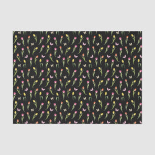 Tulpen & Schmetterlinge Schwarz Muster Seidenpapier