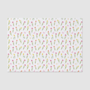 Tulpen & Schmetterlinge Weißes Muster Seidenpapier