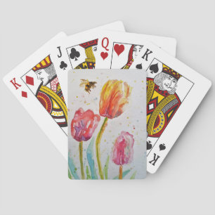 Tulpen- und Bienenblumen-Wasserfarben-Playing Card Spielkarten