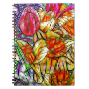 Tulpen und Dochsen Farbenfrohe Kunstwerke aus Foto Notizblock