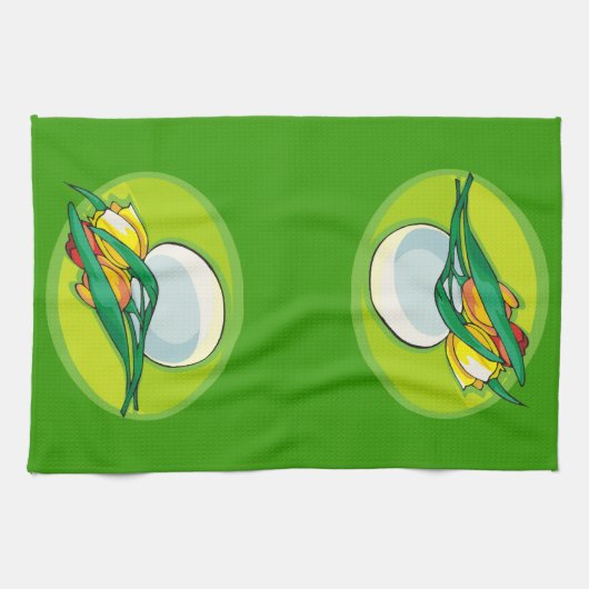 Tulpen und Eier grün Geschirrtuch (Horizontal)