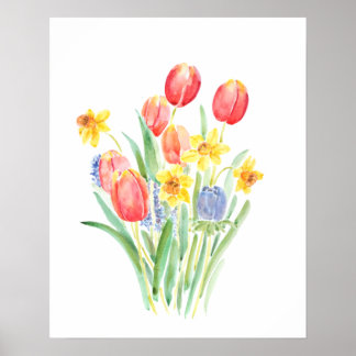 Tulpen und gelbe Narzissen Aquarell Poster