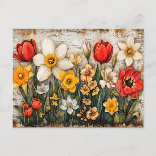 Tulpen und Narzissen mit rustikalem Charme Postkarte