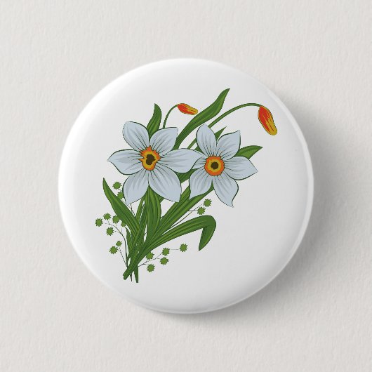 Tulpen und Osterglocken Blumen Button (Vorderseite)