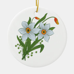 Tulpen und Osterglocken Blumen Keramikornament