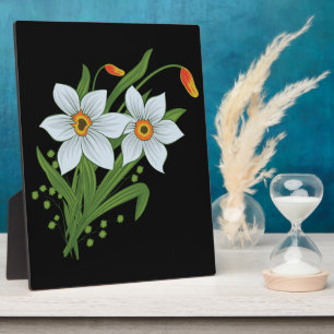 Tulpen und Osterglocken Blumen Schwarzer Hintergru Fotoplatte