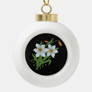Tulpen und Osterglocken Blumen schwarzer Hintergru Keramik Kugel-Ornament