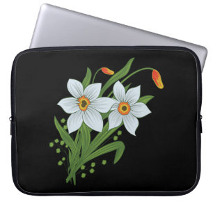 Tulpen und Osterglocken Blumen Schwarzer Hintergru Laptopschutzhülle