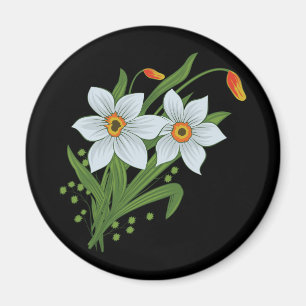 Tulpen und Osterglocken Blumen schwarzer Hintergru Magnet
