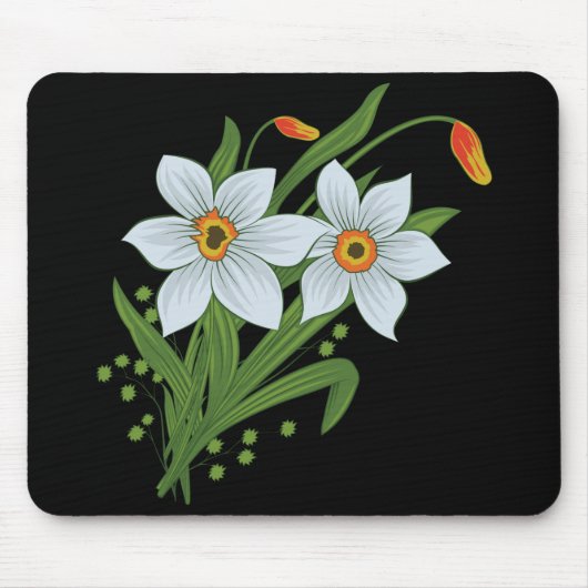 Tulpen und Osterglocken Blumen schwarzer Hintergru Mousepad (Vorne)