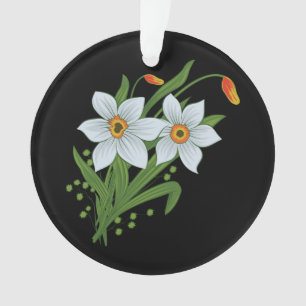 Tulpen und Osterglocken Blumen schwarzer Hintergru Ornament