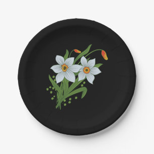 Tulpen und Osterglocken Blumen schwarzer Hintergru Pappteller